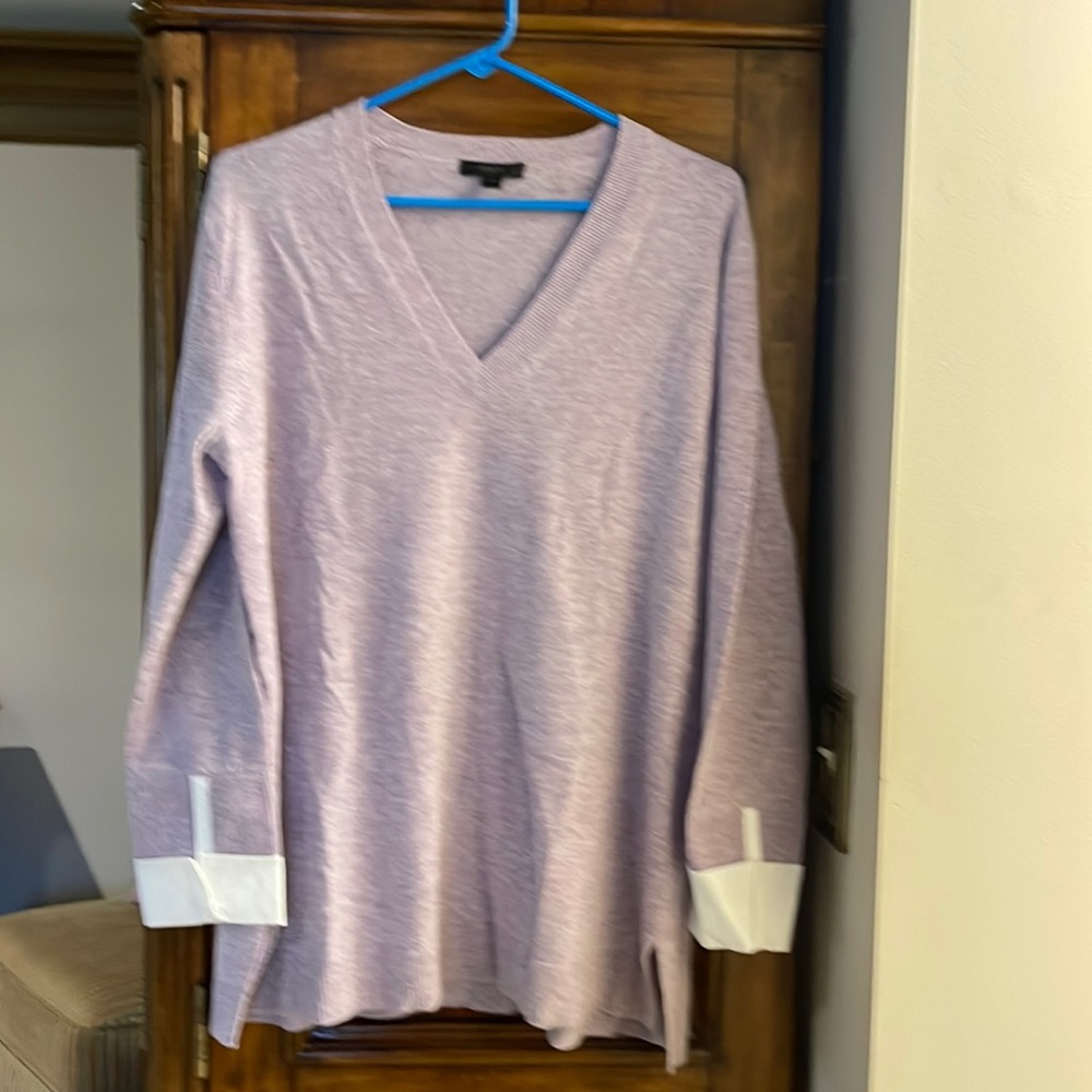 J CREW Lavender Wool V Beck Sweater with French Cuffs, medium, worn one time
